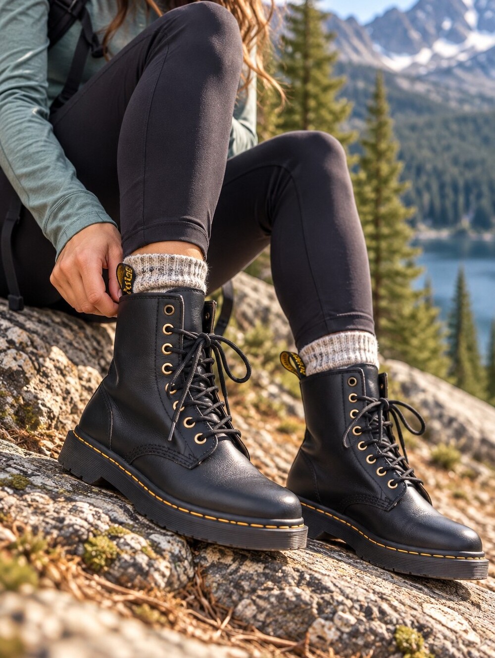 Dr. Martens Zavala 8-Eye Combat Boots Black Leather Women’s 5 / Youth Kids 3Y EU